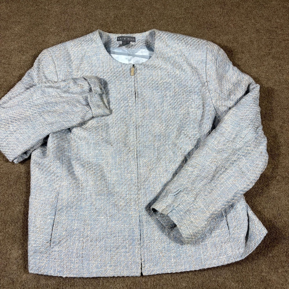 Kate Hill Jacket Womens 18 Blue Tweed Silk Blend Full Zip Business Career Wear